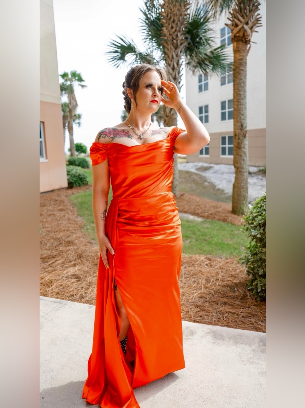 Elegant Red Off-Shoulder Satin Evening Dress